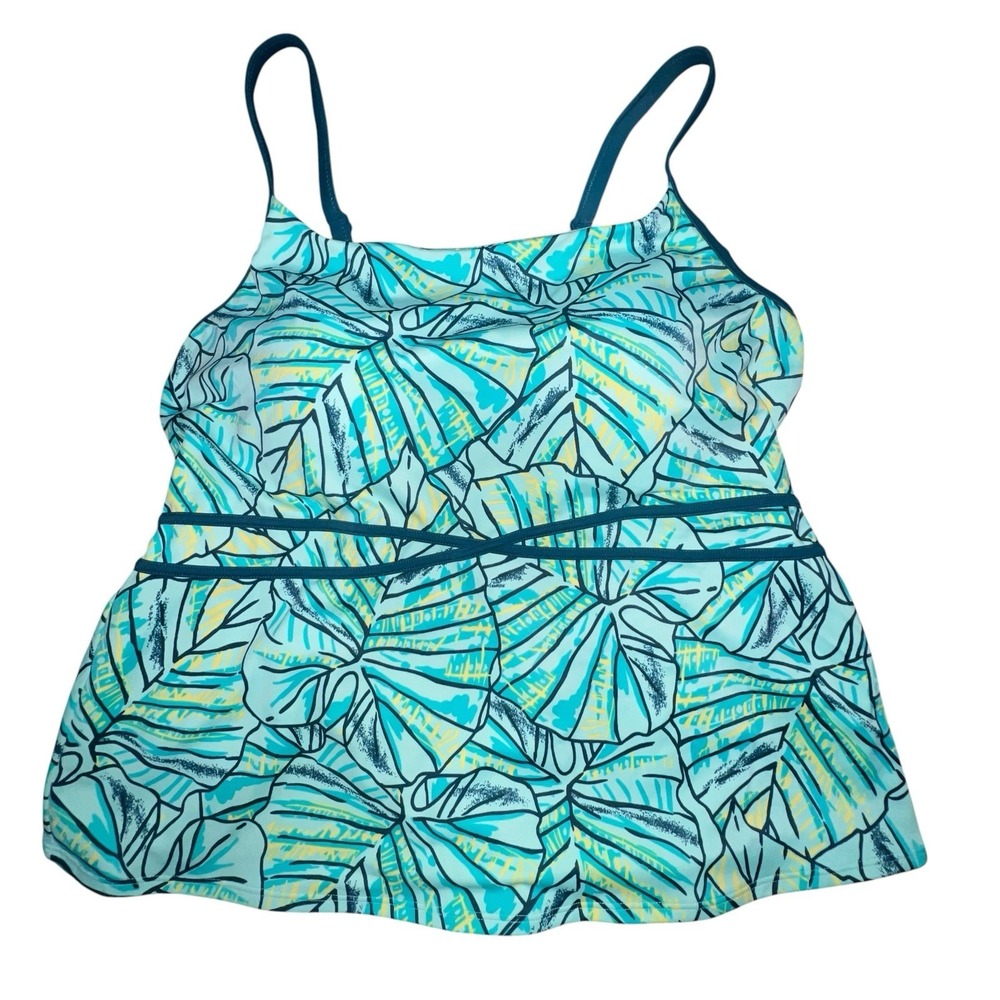 L.L.Bean Tankini Top Womens 18 Tropical Shelf Bra Wireless Beach Travel Swim UPF